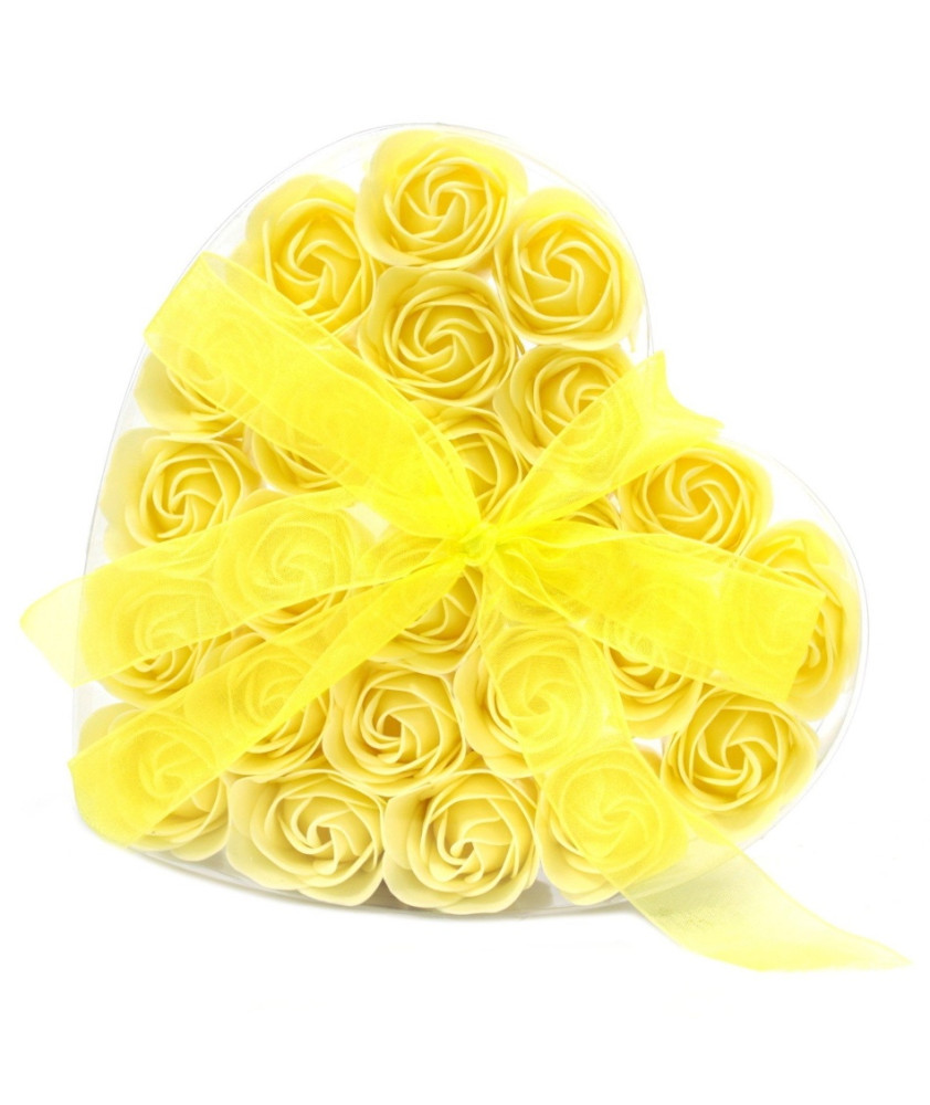 Coração 24 flores de sabão Rosas Amarelas